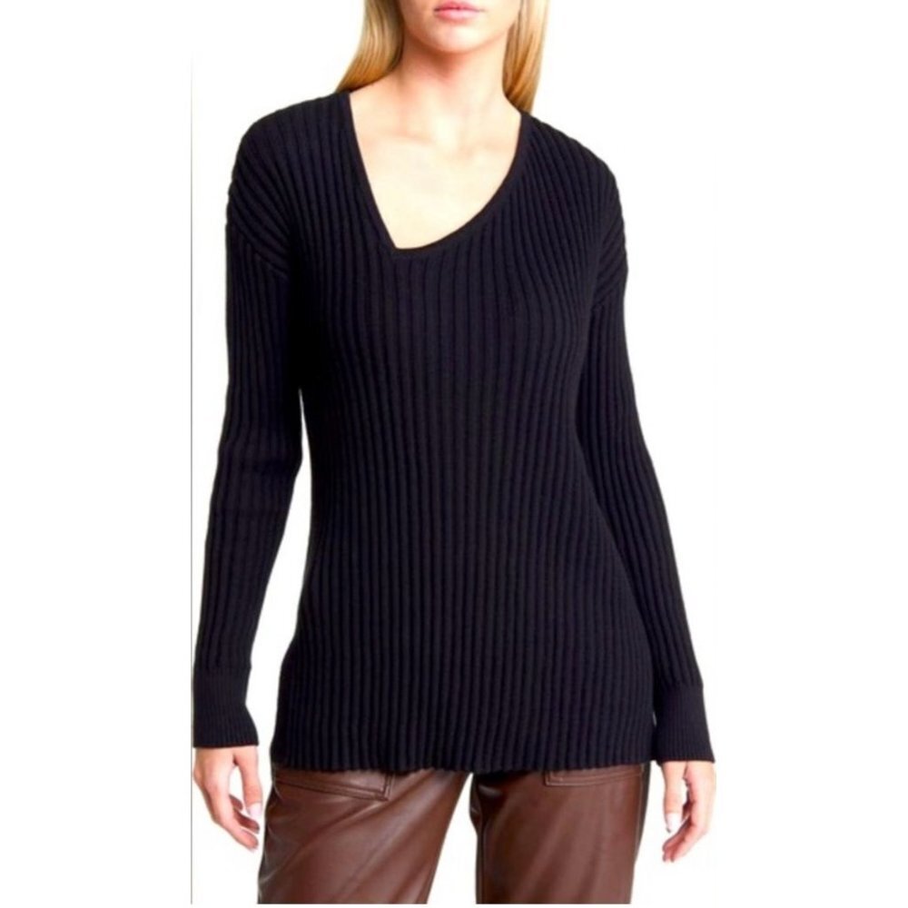 Open Edit Womens Asymmetric V-Neck Tunic Sweater Size M